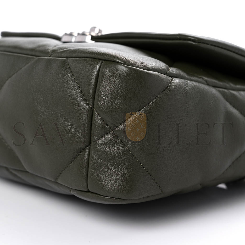 Ch*el lambskin quilted Ch*el 19 flap khaki as1160 (26*16*9cm)
